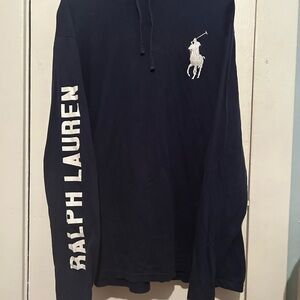 Polo Ralph Lauren Hoodie Mens 2XL  Blue Big Pony Long Sleeve 1967 USA Flag